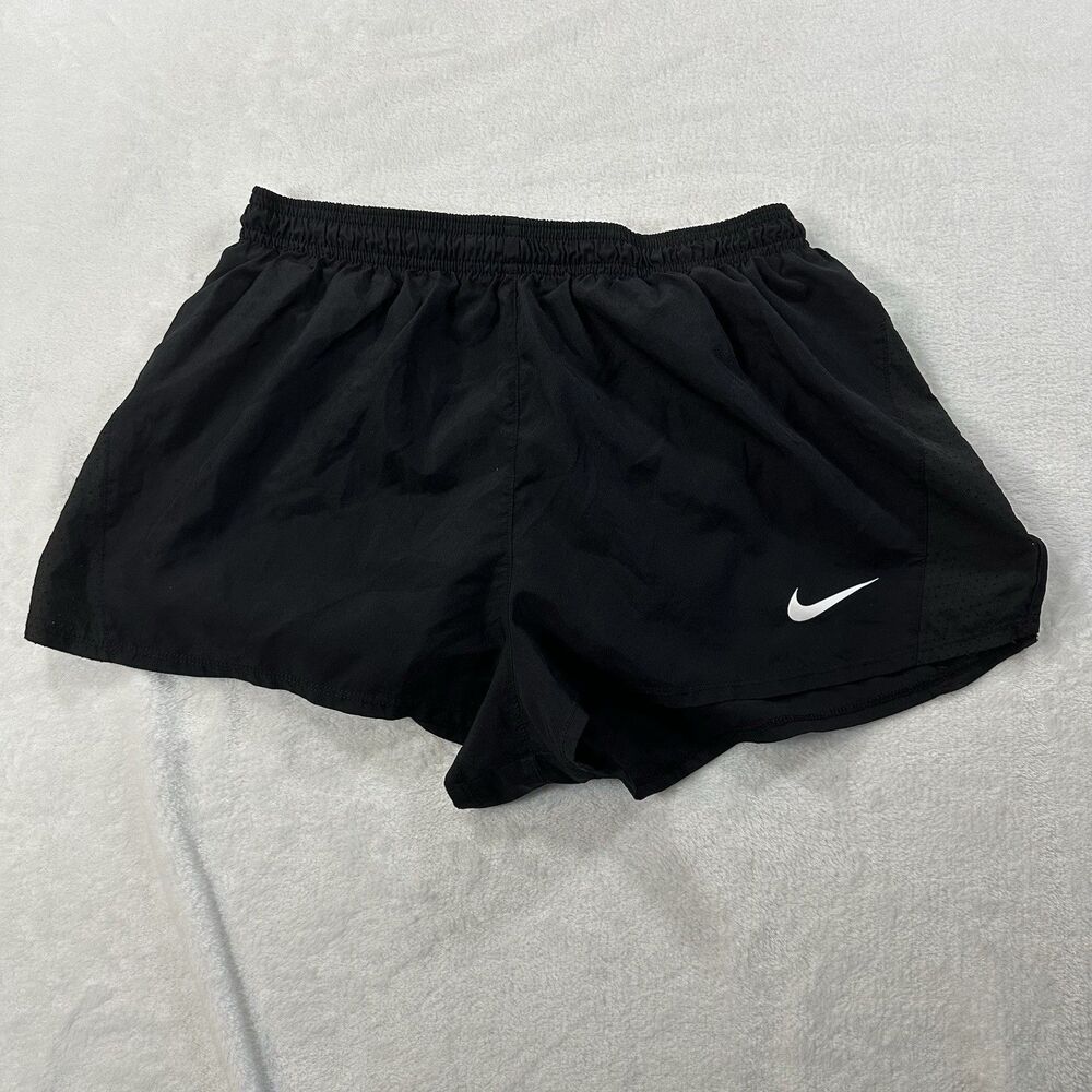 Nike Dri-FIT Womens Black Running Athletic Shorts Size XL Swoosh Activewear
